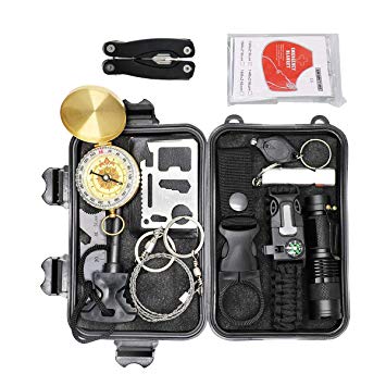 Survival Kits - 12 in 1 Camping Survival Gear Kits Set Outdoor Multi-purpose Emergency First Aid Tool With Compass Survival Bracelet Pliers Fire Starter Flashlight for Hiking Camping Climbing Cars