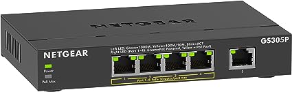 NETGEAR 5-Port Gigabit Ethernet Unmanaged PoE Switch (GS305P) - with 4 x PoE  @ 63W, Desktop or Wall Mount