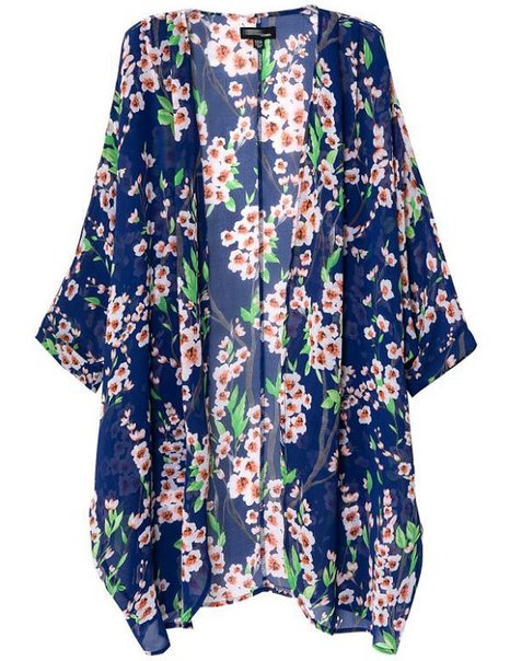 Jollychic Women's Light Loose Floral Print Chiffon Sheer Kimono Cardigan Blouses Size M US Blue
