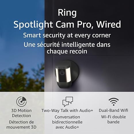 Ring Spotlight Cam Pro, Wired | 3D Motion Detection, Two-Way Talk with Audio , and Dual-Band Wifi (2022 release) - Black