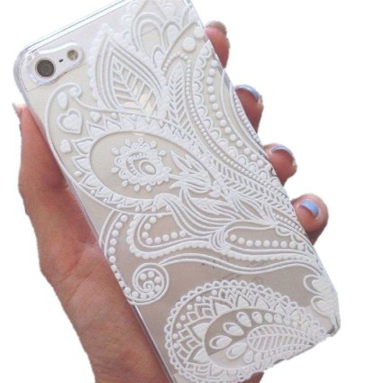 EVERMARKET(TM) Henna White Floral Paisley Flower Mandala Plastic Case Cover for Apple iPhone 6 4.7 inch