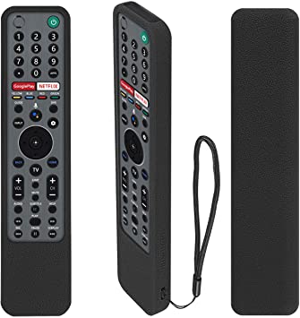 Protective Silicone Remote Case for Sony RMF-TX600U RMF-TX500E RMF-TX600E Smart Voice Remote Controller Washable Anti-Lost Remote Cover with Loop (Black)