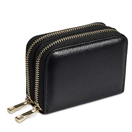 takyu Ladies Wallet Premium Genuine Leather Credit Card RFID Blocking Accordion (Black)