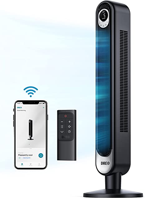 Dreo Cruiser Pro T1S Smart Tower Fan WiFi Voice Control, Works with Alexa/Google, Floor Standing Bladeless Oscillating Fan with Remote, 6 Speeds, 4 Modes, 12H Timer, for Indoor Bedroom Home Office