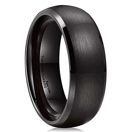 King Will TYRE Black Domed Tungsten Ring 8mm Brushed Matte Finished Wedding Band Size 7-14