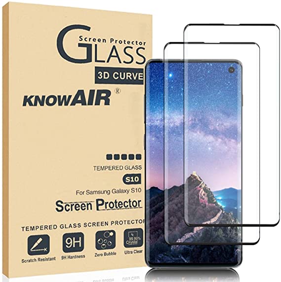 KNOWAIR Galaxy S10 Screen Protector,Full Coverage Tempered Glass[2 Pack] [Anti-Scratch][High Definition][Designed for Ultrasonic Fingerprint] Tempered Glass Screen Protector Suitable for Galaxy S10