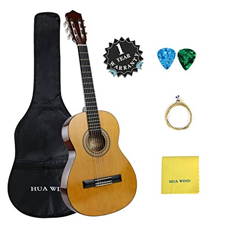 Classical Guitar set HUA WIND 36" inch 3/4 Size Starter Classical Acoustic Guitar with Gig bag,Picks, Strings, Polishing Cloth