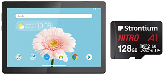 Lenovo Tab M10 HD (2GB, 32GB, WiFi) Slate Black   Strontium Nitro A1 128GB Micro SDXC Memory Card 100MB/s A1 UHS-I U3 Class 10 with High Speed Adapter