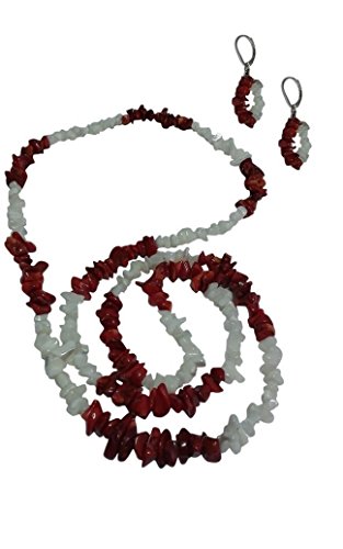 Red Coral and White Mother of Pearl Necklace and Earrings Set
