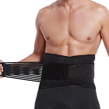 Neoprene Lumbar Support with Double Banded Strong Compression Pull Straps, Waist / Lower Back Brace, NEOtech Care, L: For belly circumference of under 95-105cm (37-41")