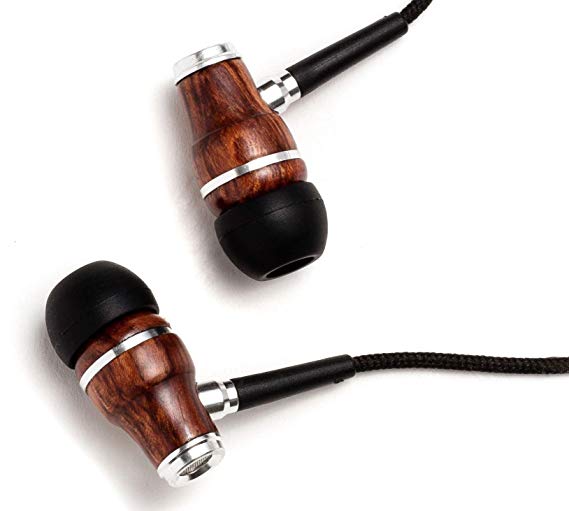 Symphonized NRG Premium Genuine Wood Earbuds, in-Ear Noise-Isolating Headphones, Earphones with Microphone and Nylon Cable (Black)