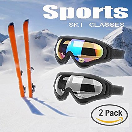 Ski Googles 2 Pack, Winter Snow Sports Snowboard Goggles with Anti-Scratch UV Protection Interchangeable Spherical Dual Lens for Men Women, Youth Snowmobile Skiing Skating - Mosoki.