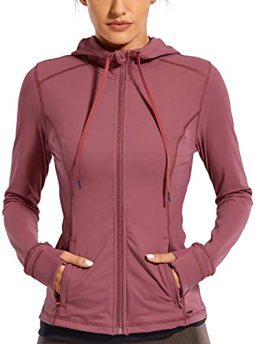 CRZ YOGA Women's Brushed Full Zip Hoodie Jacket Sportswear Hooded Workout Track Running Jacket with Zip Pockets