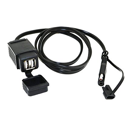 MOTOPOWER MP0609C 3.1Amp Waterproof Motorcycle Dual USB Charger Kit SAE to USB Adapter Cable Phone Tablet GPS Charger
