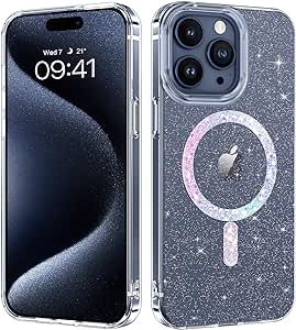 DUEDUE for iPhone 15 Pro Case Magnetic[Compatible with Magsafe], Clear Glitter Full Body Protective Cover Slim TPU Transparent Shockproof Bling Phone Case for iPhone 15 Pro 6.1", Clear