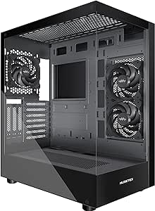 MUSETEX ATX PC CASE, 360MM RAD Support, Full-View Dual Tempered Glass Mid Tower PC Case, Type-C Computer Case with 3 Non-LED Fans Pre-Installed, Gaming PC Case,Black(K2)