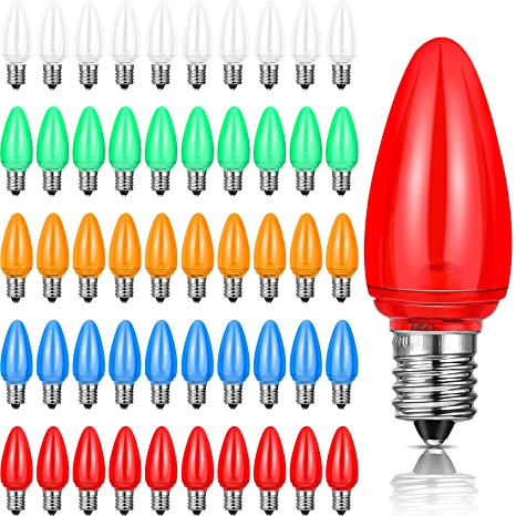 50 Pieces C9 Easter Light Replacement Bulb E17 Led Easter Light Replacement Bulb Outlet Faceted Easter Bulb Led for Holiday Decoration (Red, White, Blue, Green, Orange,Adorable Style)