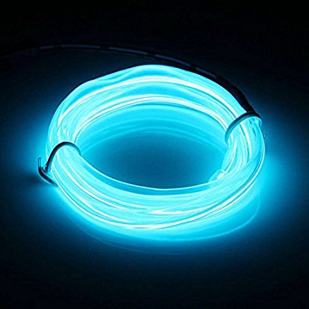 Cefrank 10ft 3m Neon Light El Wire with Battery Pack Neon Glowing Strobing Electroluminescent Wire (Aqua)