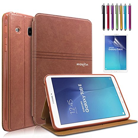 Mignova Galaxy Tab E 8.0 folio Case , Premium Leather Case Cover For 8" Samsung Galaxy Tab E 8.0 (Sprint / US Cellular) SM-T377 4G LTE 8-Inch Tablet   Screen Protector Film and Stylus Pen (Brown)