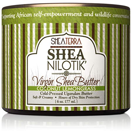 Shea Terra Organics 100% Organic Cold Pressed Virgin Shea Butter Scented with Coconut Lemongrass | Natural Daily Skin Cream – 6 oz