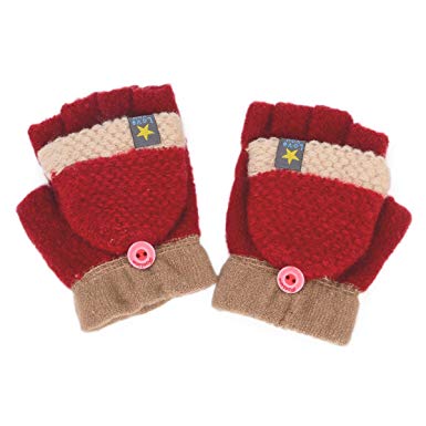 Flammi Unisex Kids Knitted Convertible Flip Top Gloves Mittens