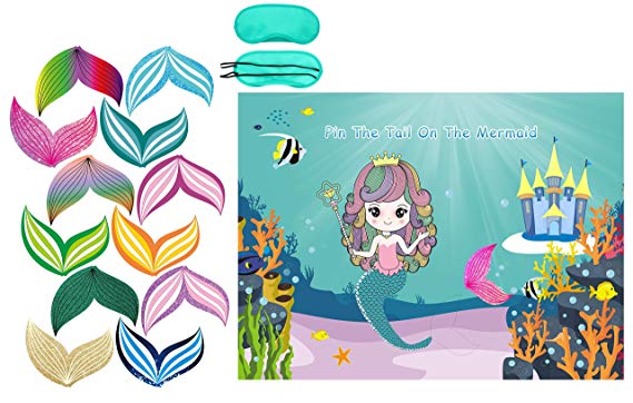 Mermaid Party Favors Pin The Tail on The Mermaid Party Game Under The Sea Party Games 36 Reusable Tails, Mermaid Party Supplies