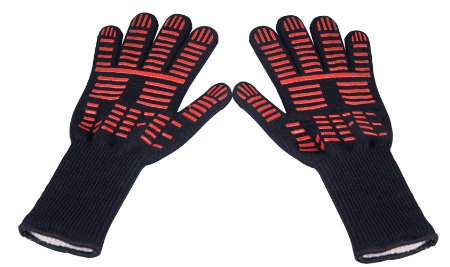 TTLIFE BBQ Grilling Cooking Gloves - 932F Extreme Heat Resistant Gloves - 1 Pair Long - 14 Long For Extra Forearm Protection