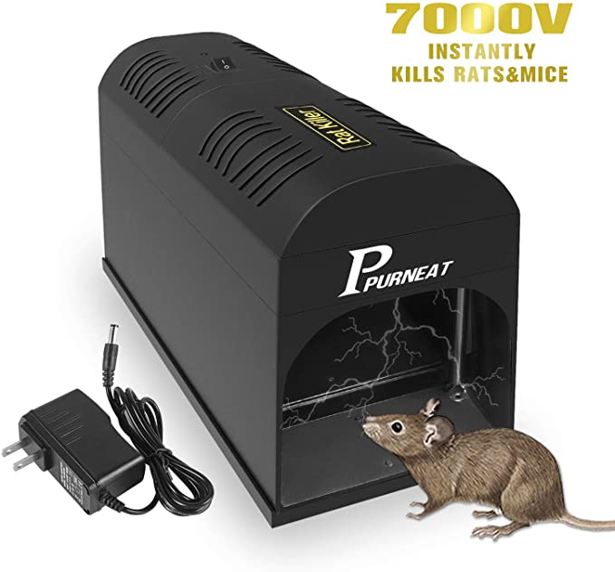 P PURNEAT Electronic Rat Trap- Effective & Powerful Humane Mouse Trap That Works for Rats, Mice – No Poison Use - 7000v Shock Instant Exterminator – [2020 Upgraded] (1 Pack)