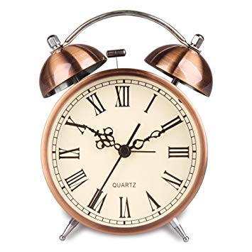 HENSE Classic Retro Silent Non Ticking Twin Bell Second Hand Bedside Analog Quartz Alarm Clock With Night-light And Loud Alarm Function Battery Powered HA41 (4.5'' #Roman Numerals)