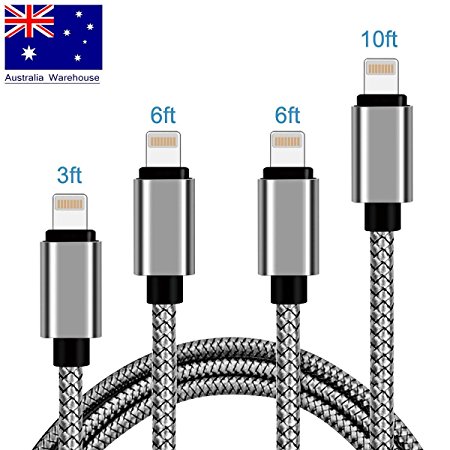 Lightning Cable, Coredy Iphone Charger 4Pack 3FT 6FT 6FT 10FT Fast Charger Nylon Braided Cord to USB Syncing and Charging Cable Data Tranfer Compatible with iPhoneX, 8/8plus,7/ 7 Plus,6/6s/6 plus/6s plus/ 5s/5c,iPad, iPod and More (Space Grey)