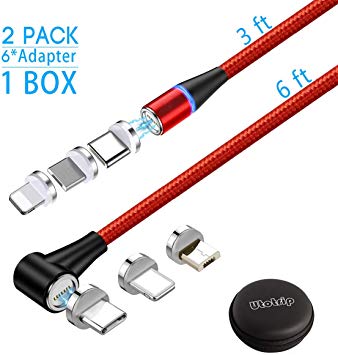 Utotrip Magnetic Charging Cable,(2-Pack,3ft,6ft)3A Fast Charging Data Transfer USB Magnetic Cable,Nylon Braided 3 in 1 USB C,Micro USB Phone Charger Cable Compatible with iProduct(Red)