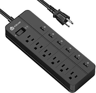 iClever USB Power Strip Surge Protector, 6 AC Outlets and 6 USB Port Desktop Charging Station for Home, Office,Hotel, 5ft Power Extension Cord (Black)