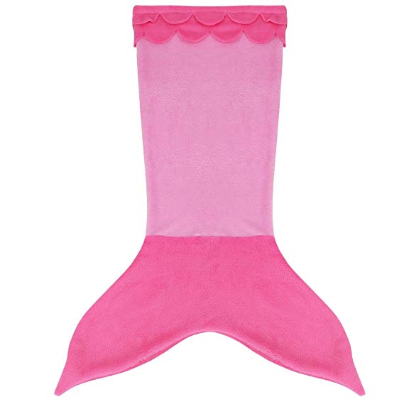 TIAOBU Girls Kids Swimming Mermaid Tail Fleece Blanket for Children Teens (4-6 Years, Pink & Hot Pink)