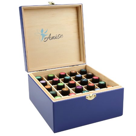Wooden Essential Oil Box Carrying Case For 25 Bottles Of 5 10 15ml By Anise, Storage Container Small Enough For Travel and Presentations