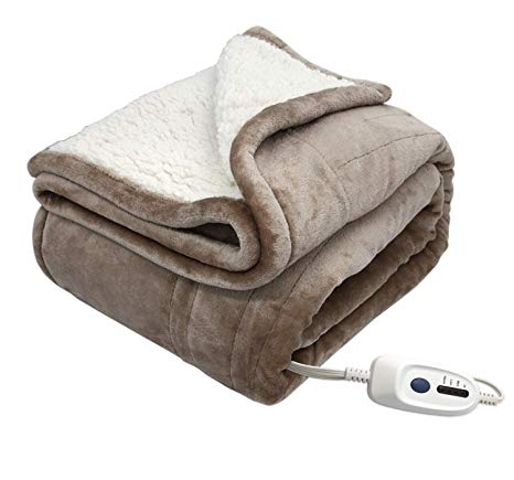 MARQUESS Electric Blanket Microplush Sherpa and Reversible Flannel Washable Comfortable with 4 Heat Settings/Safety 10 Hours Auto-Off Controller (62 x 84 Taupe)