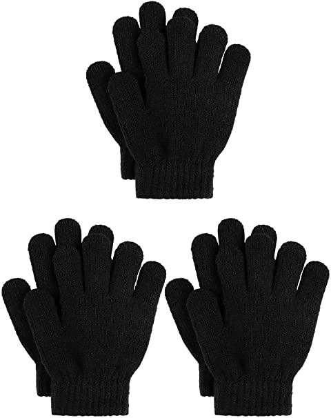 Cooraby 3 Pairs Kid's Winter Gloves Thick Cashmere Warm Knitted Gloves Children Cold Weather Gloves