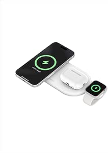 Belkin 3-in-1 MagSafe-Compatible Wireless Charging Pad with Qi2 15W - iPhone Charger - Fast Charging Wireless Charging Station for iPhone 16, 15, & 14 Series, AirPods, Apple Watch, & More - White