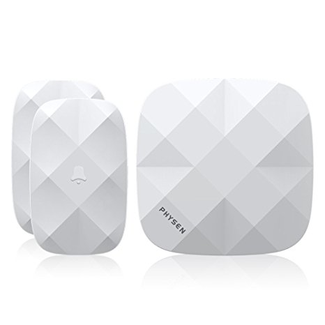 Physen Diamond Wireless Doorbell Kit Features 2 Waterproof Doorbell Buttons and 1 Doorbell Chime,Ring Doorbell with 52 Melodies and 500 Feet Operation Rang(White)