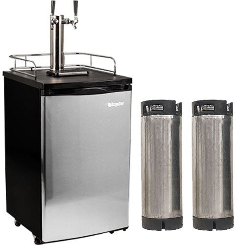 Edgestar Ultra Low Temp Home Brew Dual Tap Kegerator with Kegs - Black and Stainless Steel