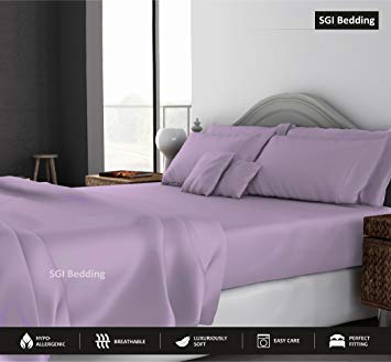 King Size Sheets Luxury Soft 100% Egyptian Cotton - Bed Sheet Set for King Mattress Lilac Solid 600 Thread Count Deep Pocket
