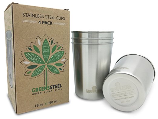 Greens Steel 10oz Stainless Steel Cups (4 Pack) Great for Kids - 10 oz/ 300ml