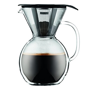 Bodum 11672-01 8 Cup Double Wall Pour Over Coffee Maker with Glass Handle, Black