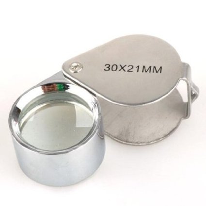 Luckystone Silver 30x 21mm Jewelers Eye Loupe Magnifier Magnifying Glass Powerful Doublet, Chrome Plated, Round Body Jewelry Loupe