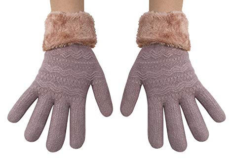 Peach Couture Classic Cable Knit Plush Fleece Lined Double Layer Winter Gloves