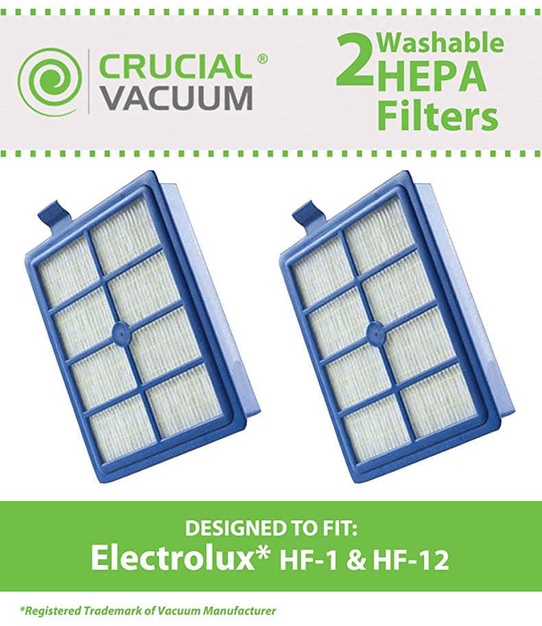 2 Electrolux Washable HF1, HF12, EL012 HEPA Filters, Part # H13, SP012, H12 & 60286A, Designed & Engineered by Crucial Vacuum
