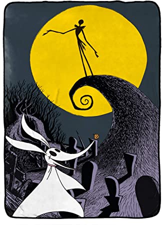 Disney Nightmare Before Christmas Moonlight Madness Blanket - Measures 62 x 90 inches, Kids Bedding Features Jack Skellington & Zero - Fade Resistant Super Soft Fleece - (Official Disney Product)