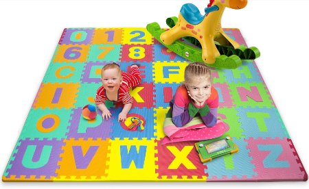 Matney® Foam Mat of Alphabet and Number Puzzle Pieces with Borders Included- Great for Kids to Learn and Play - 36 Tile Pieces