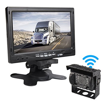 CAR ROVER Wireless Backup Rear View Camera Monitor Kit with 7" HD Display and 18 Waterproof Night Vision LED for Truck Van Caravan Trailer RV