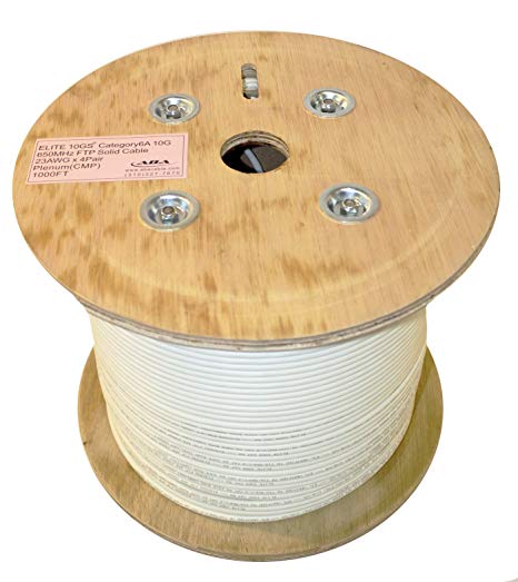 Infinity Cable CAT6A Shielded CMP Plenum 10G F/UTP 650MHz Solid, 100% Bare Copper, 1000 Feet, UL Certified, Bulk Ethernet Cable Reel, White