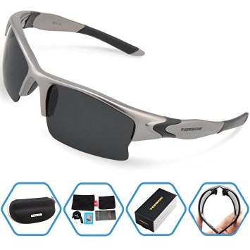 Torege Polarized Sports Sunglasses For Men Women Cycling Running Fishing Driving Baseball Golf TR90 Unbreakable Frame TR013